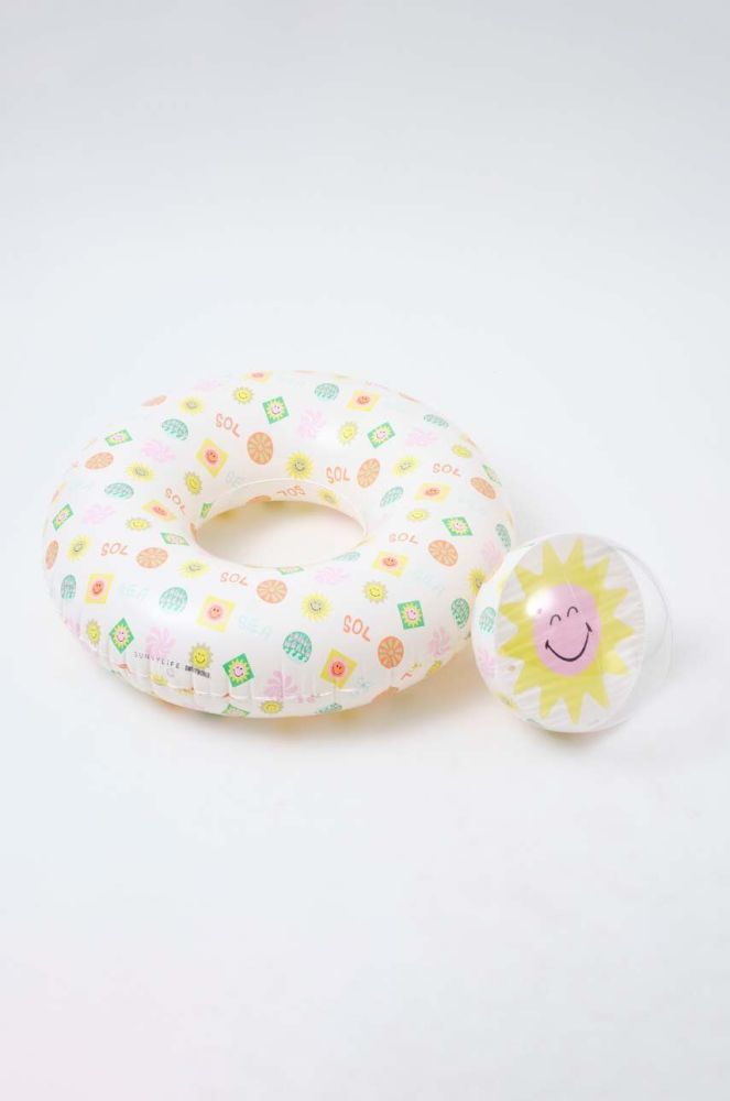 Коло для плавання та пляжний м'яч SunnyLife x SmileyWorld 2-pack колір барвистий