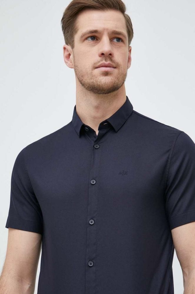 Сорочка Armani Exchange чоловіча колір синій regular класичний комір (3038657)
