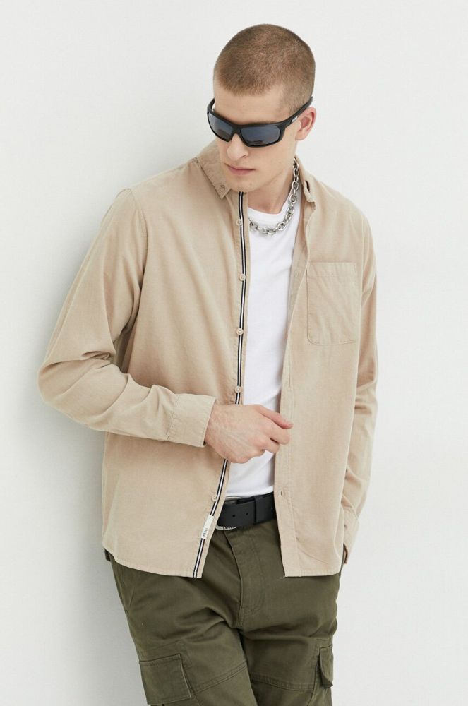 Вельветова сорочка Solid колір бежевий regular комір button-down