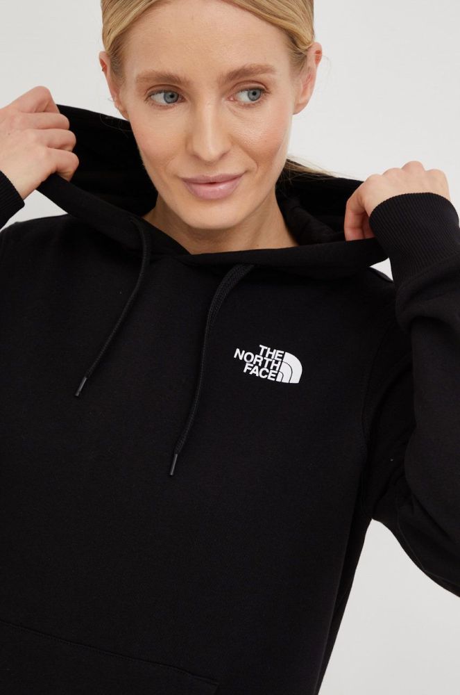 Бавовняна кофта The North Face жіноча колір чорний з капюшоном з принтом (2764866)