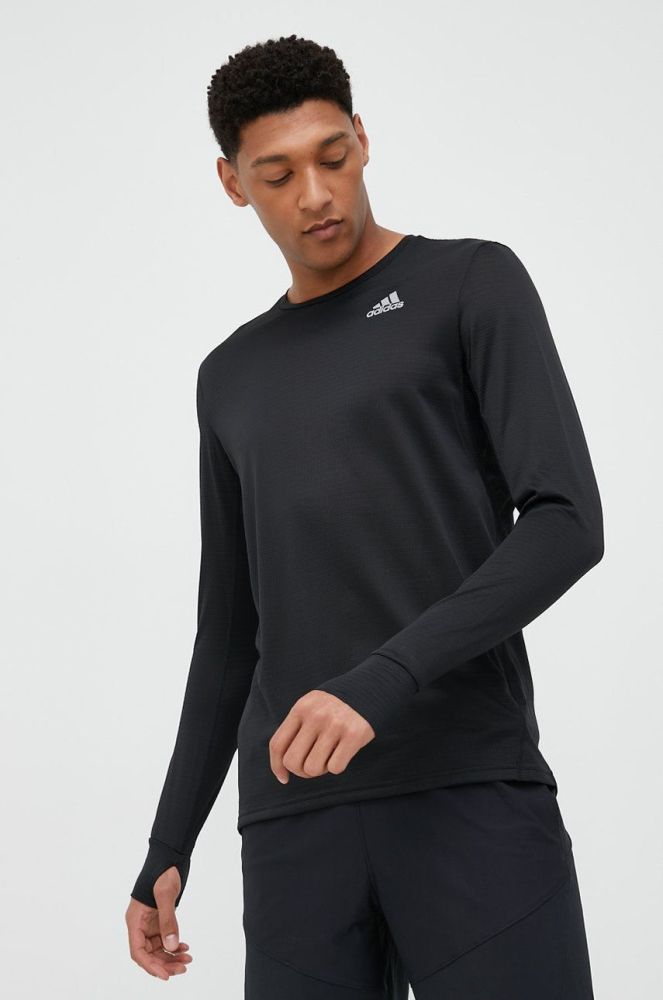 Лонгслів до бігу adidas Performance Own The Run колір чорний однотонний
