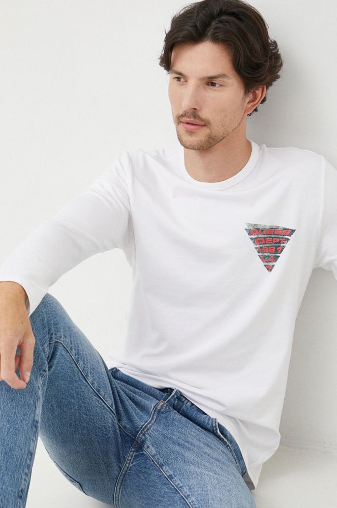 Лонгслів Guess чоловічий колір білий однотонний (2616594)