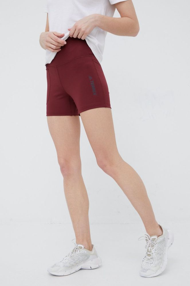 Спортивні шорти adidas TERREX Multi жіночі колір бордовий однотонні висока посадка