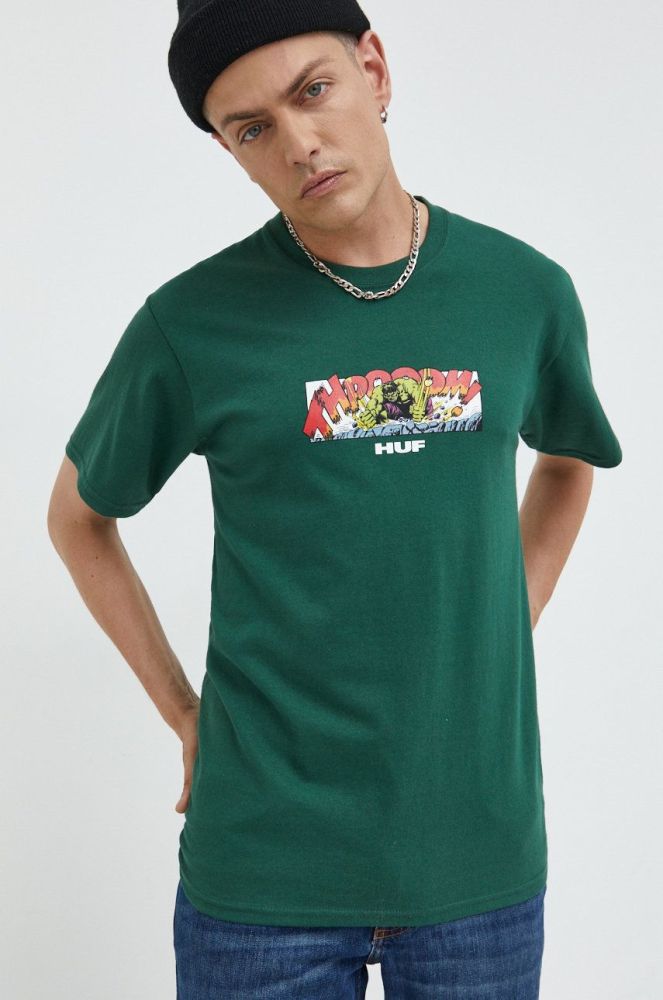 Бавовняна футболка HUF X Marvel Hulk колір зелений однотонна