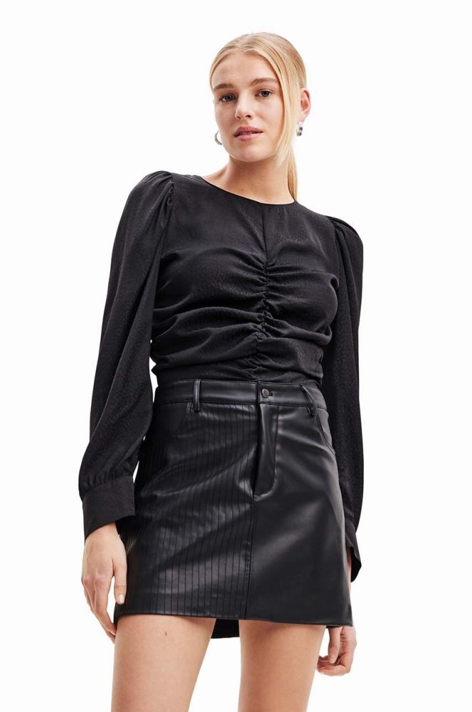 Блузка Desigual 23WWBW32 WOMAN WOVEN BLOUSE LONG SLEEVE жіноча колір чорний однотонна