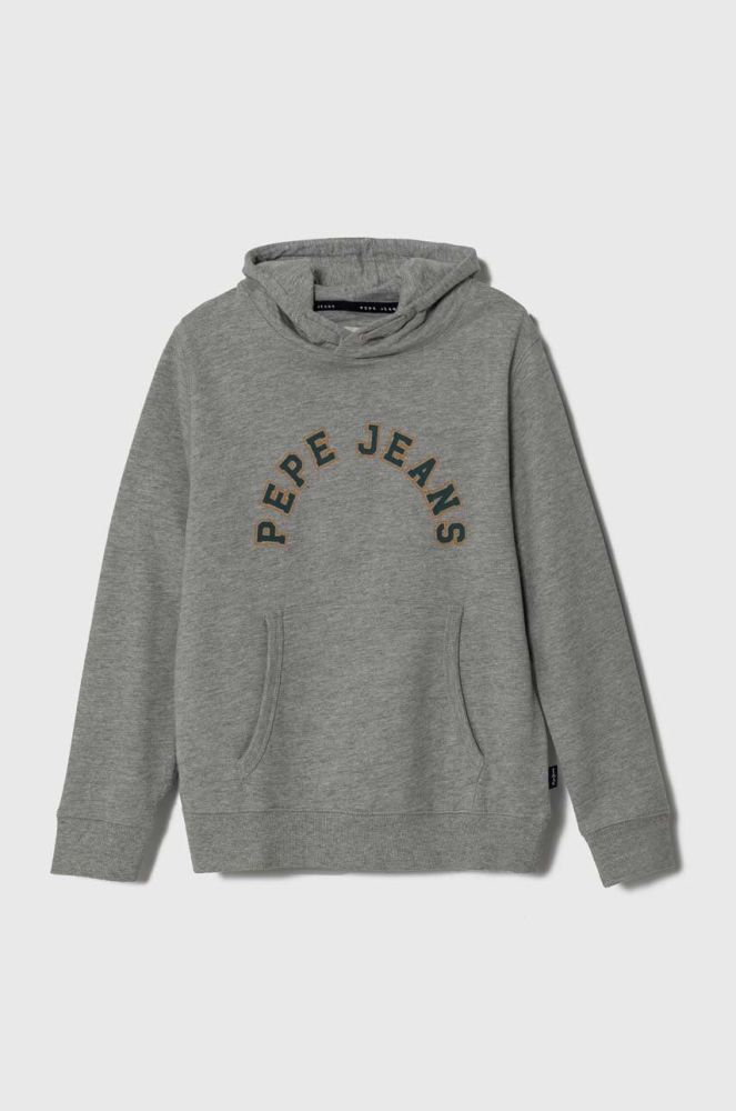 Дитяча кофта Pepe Jeans колір сірий з капюшоном з принтом