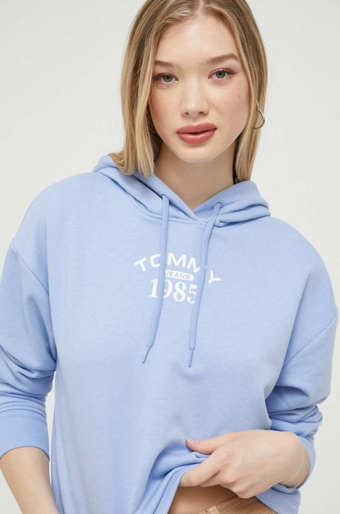 Кофта Tommy Jeans жіноча з капюшоном з принтом колір блакитний