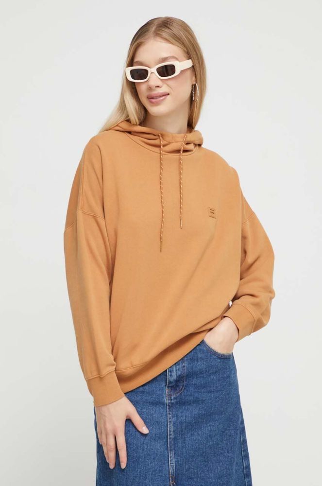 Кофта Billabong жіноча колір коричневий з капюшоном однотонна