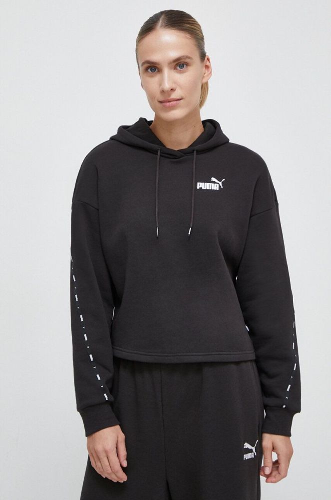 Кофта Puma жіноча колір чорний з капюшоном з принтом (3553528)