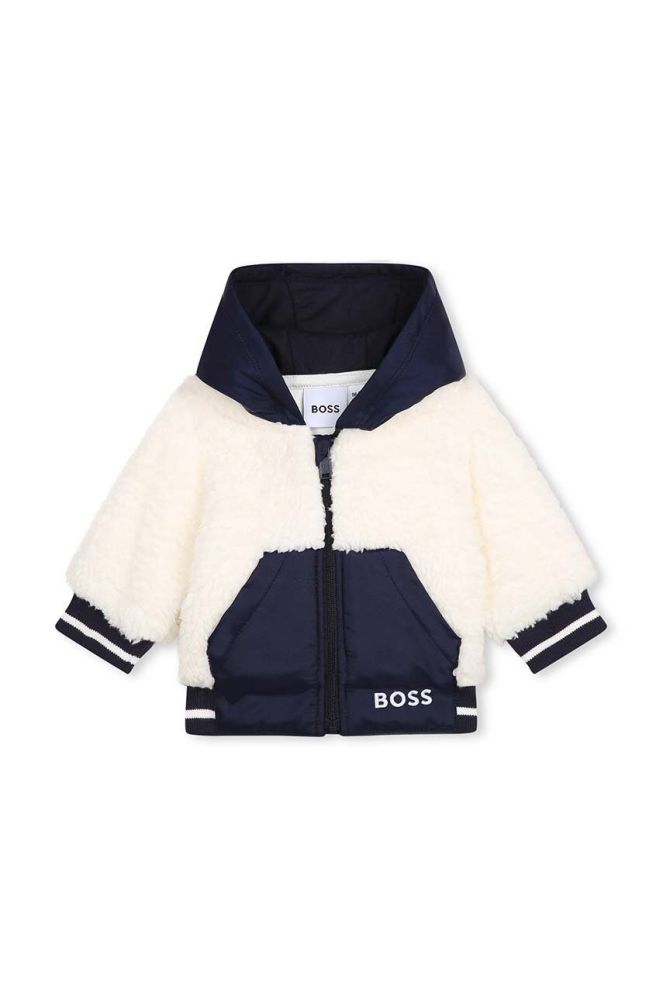 Дитяча кофта BOSS колір білий з капюшоном однотонна