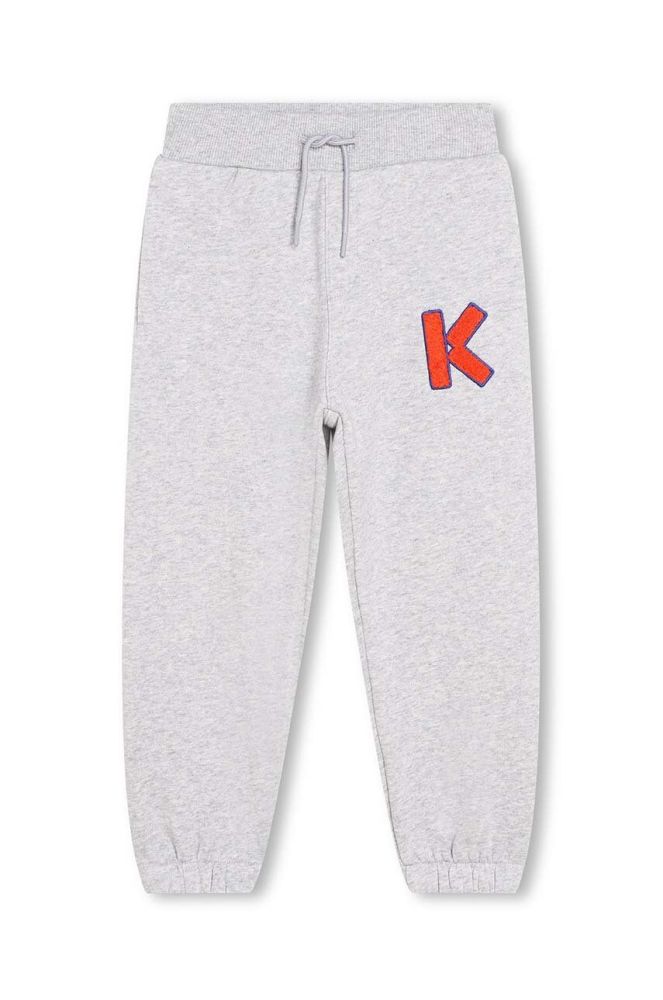 Дитяча бавовняна кофта Kenzo Kids колір сірий з капюшоном з аплікацією (3449929)