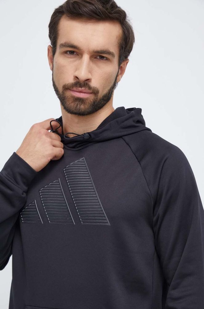 Тренувальна кофта adidas Performance колір чорний з капюшоном з принтом (3632587)
