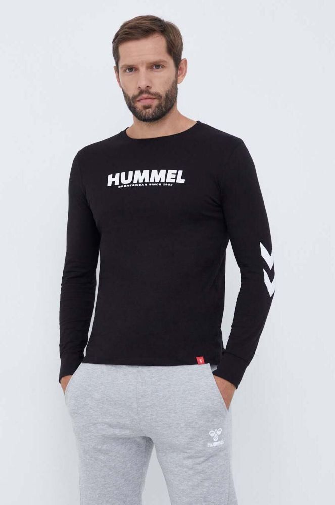 Бавовняний лонгслів Hummel колір чорний з принтом