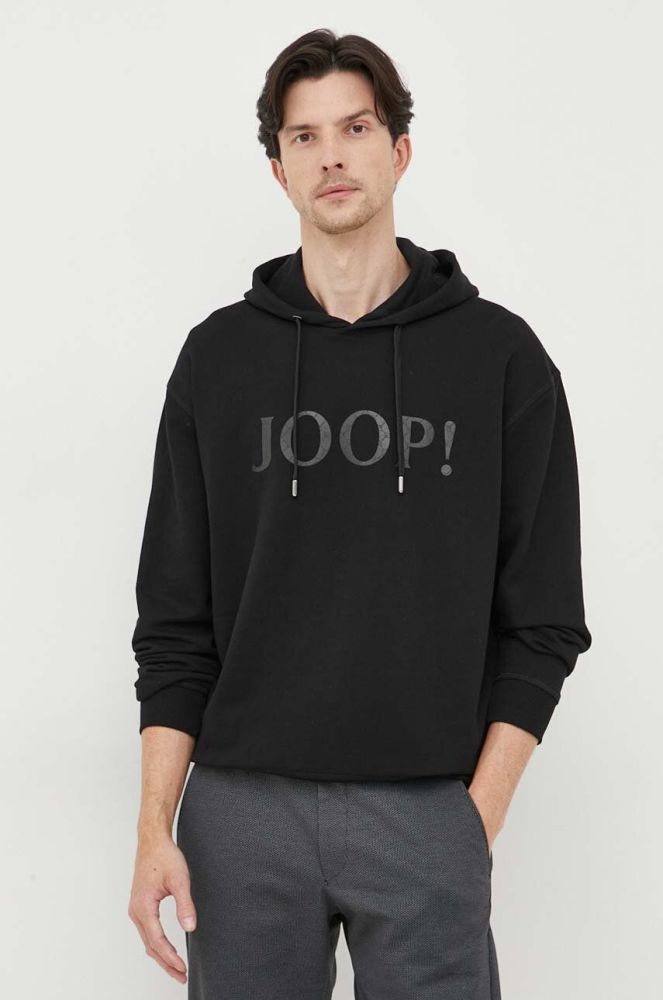 Бавовняна кофта Joop! чоловіча колір чорний з капюшоном з принтом (3546190)