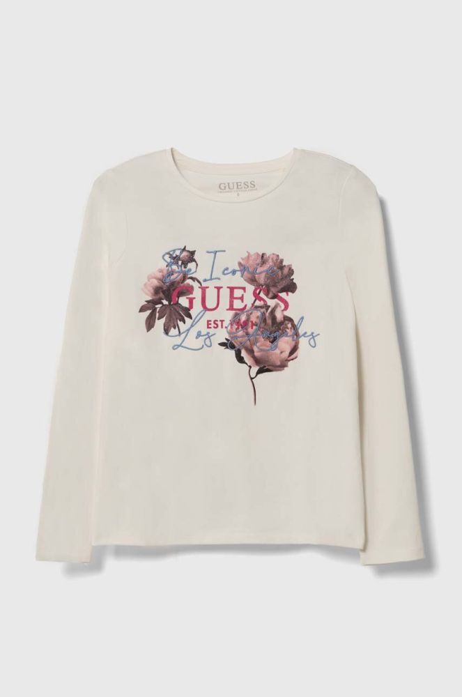 Дитячий лонгслів Guess колір бежевий (3527870)