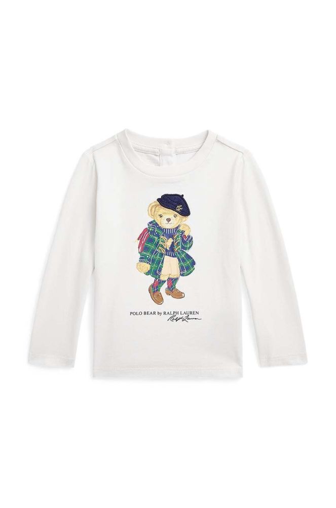 Бавовняний лонгслів для немовлят Polo Ralph Lauren колір білий з принтом
