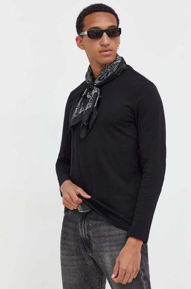 Бавовняний лонгслів Superdry колір чорний однотонний (3574427)