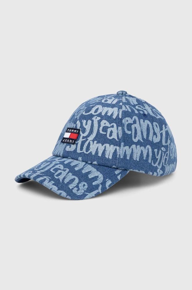 Бавовняна бейсболка Tommy Jeans візерунок колір блакитний