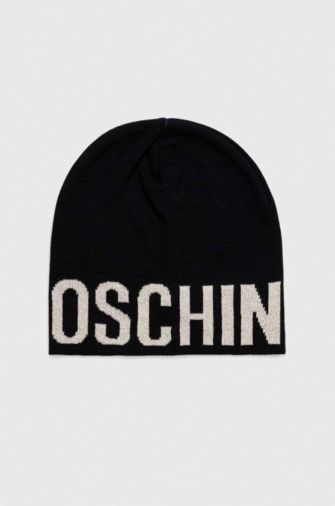 Вовняна шапка Moschino колір чорний з тонкого трикотажу вовна (3403581)