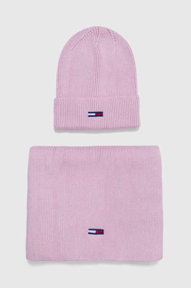 Шапка і шарф Tommy Jeans колір рожевий