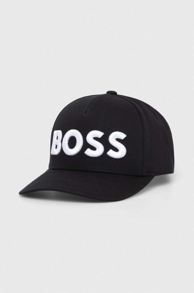 Бавовняна бейсболка BOSS колір чорний з аплікацією (3351417)