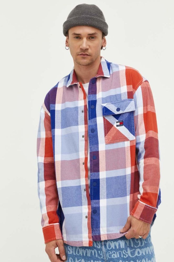 Бавовняна сорочка Tommy Jeans чоловіча relaxed класичний комір колір блакитний (3324964)