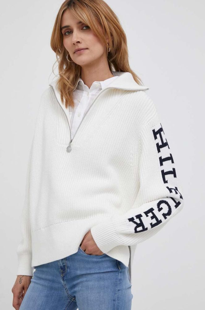 Бавовняний светр Tommy Hilfiger колір бежевий теплий гольф (3316809)