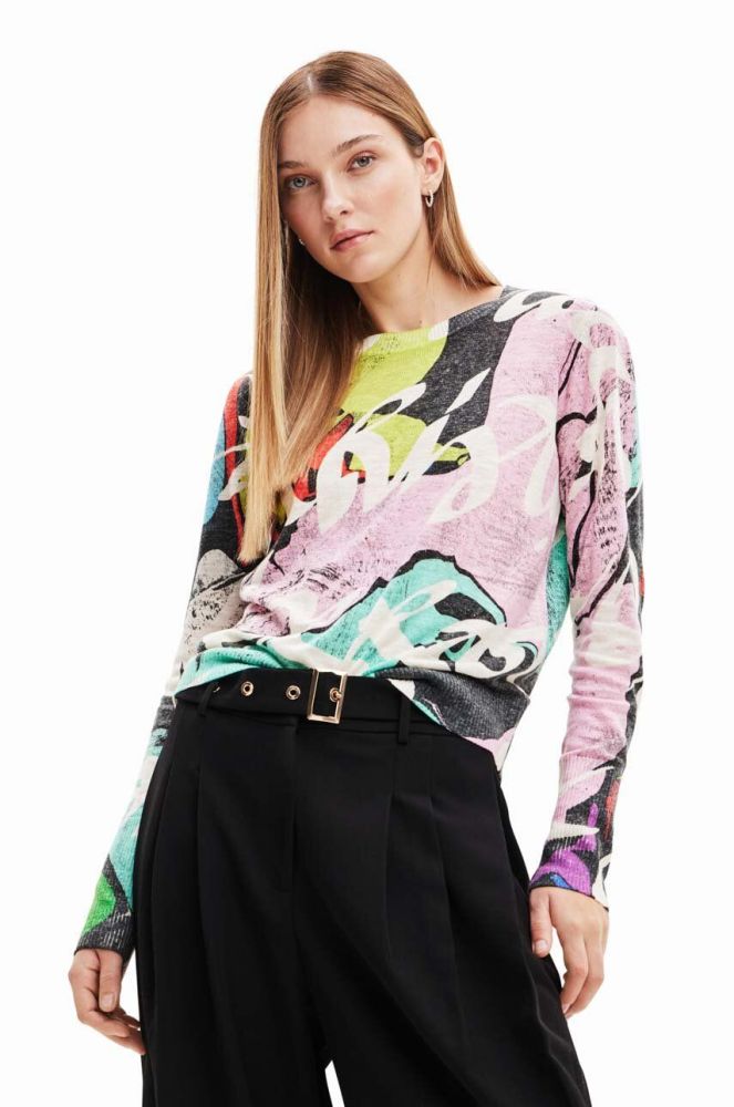 Светр з домішкою льону Desigual колір барвистий