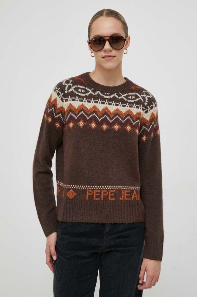 Светр з домішкою вовни Pepe Jeans Elda жіночий колір коричневий легкий