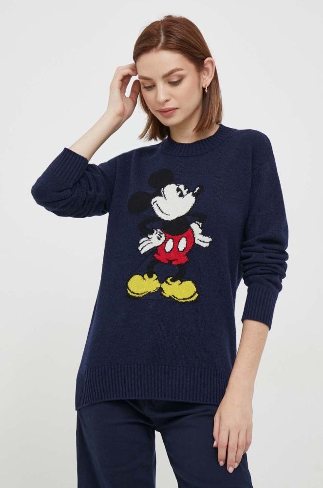 Вовняний светр United Colors of Benetton x Disney жіночий колір синій легкий