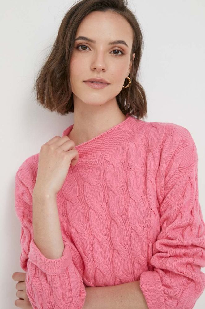 Светр з домішкою вовни United Colors of Benetton жіночий колір рожевий півгольф (3422109)