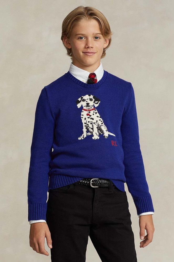 Дитячий бавовняний светр Polo Ralph Lauren легкий колір блакитний