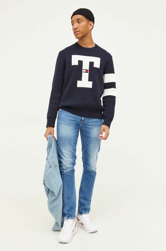 Бавовняний светр Tommy Jeans колір синій (3370206)