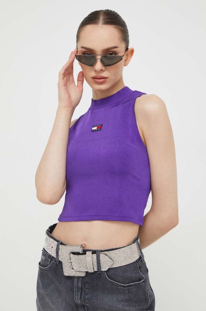 Топ Tommy Jeans жіночий колір фіолетовий півгольф