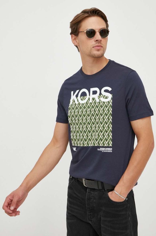 Бавовняна футболка Michael Kors колір синій з принтом (3564987)