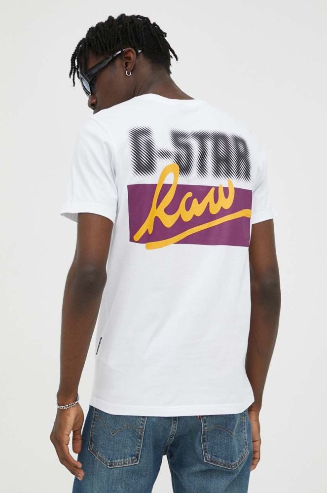 Бавовняна футболка G-Star Raw колір білий з принтом (3439831)