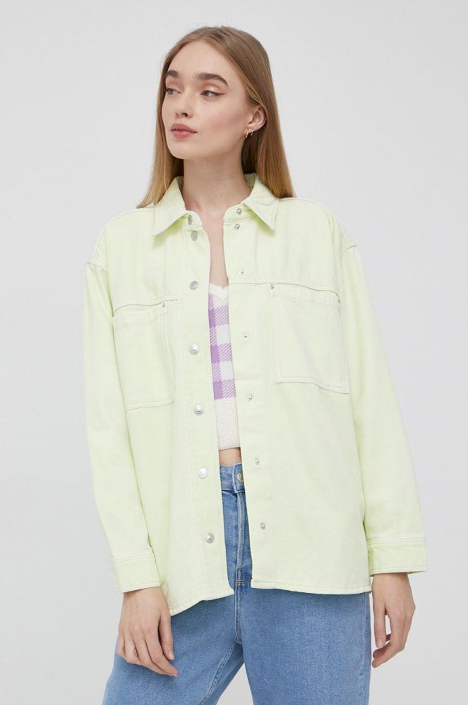 Джинсова куртка Tom Tailor жіноча колір зелений перехідна oversize