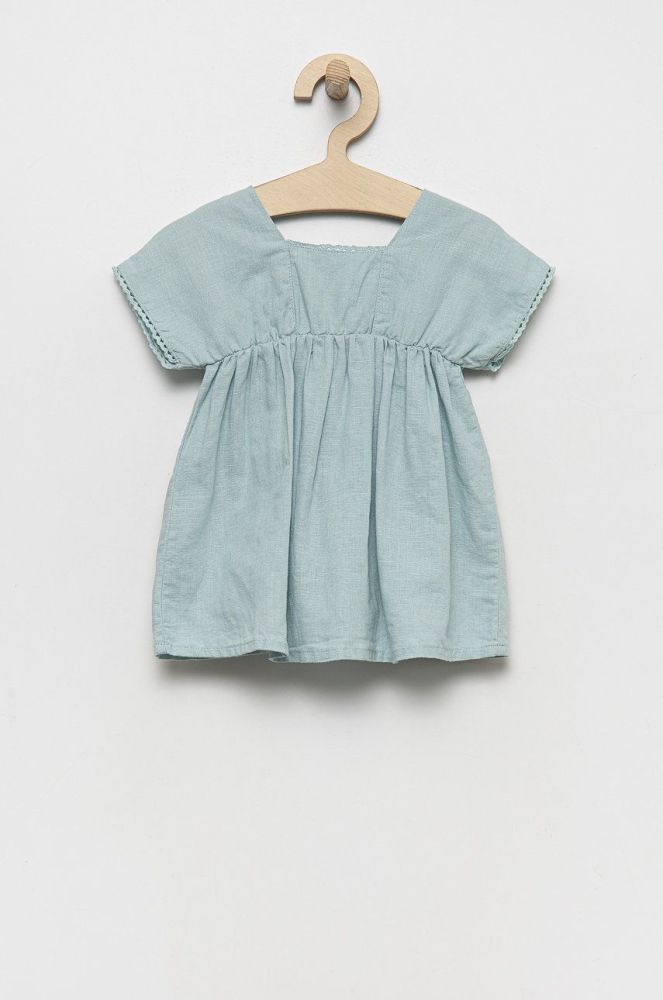 Дитяча льняна сукня United Colors of Benetton mini розкльошена колір блакитний