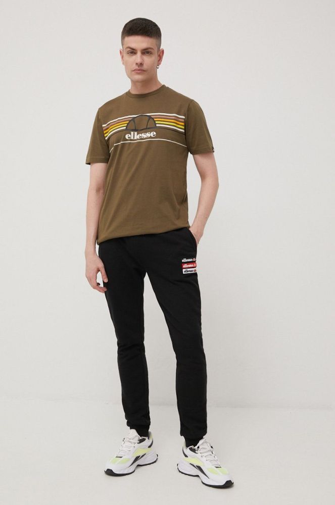 Бавовняна футболка Ellesse колір зелений з принтом SHM13827-KHAKI (2198713)