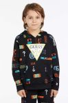 Дитяча бавовняна кофта Guess колір чорний з капюшоном візерунок (2877695)