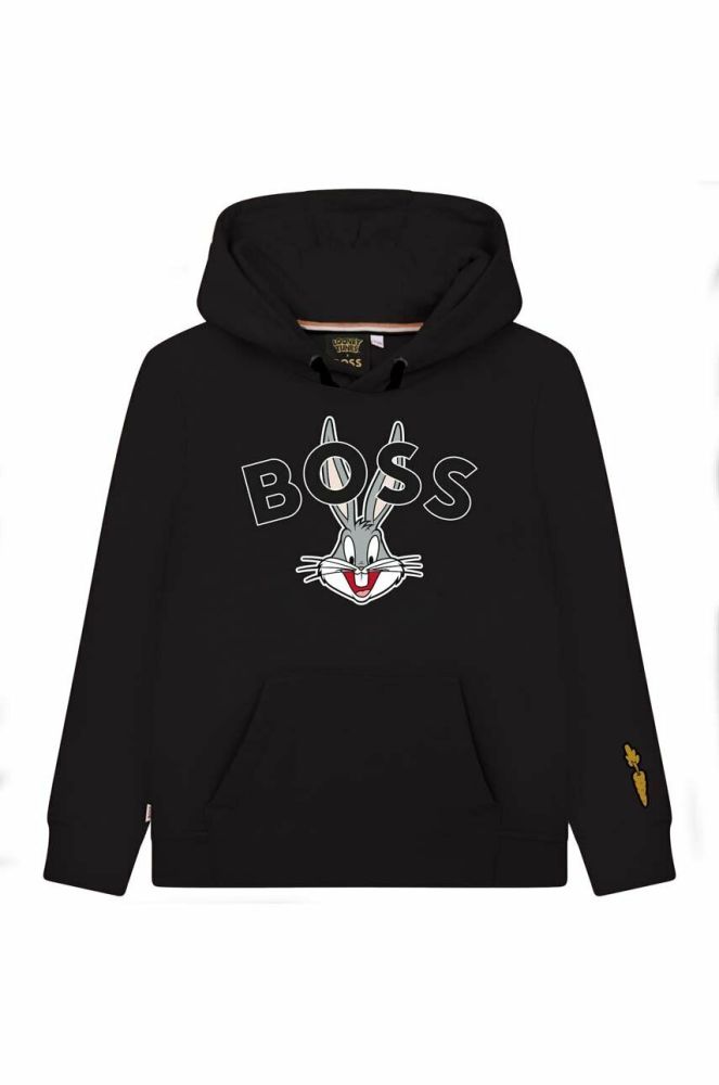 Дитяча кофта BOSS колір чорний з капюшоном з принтом (3061139)