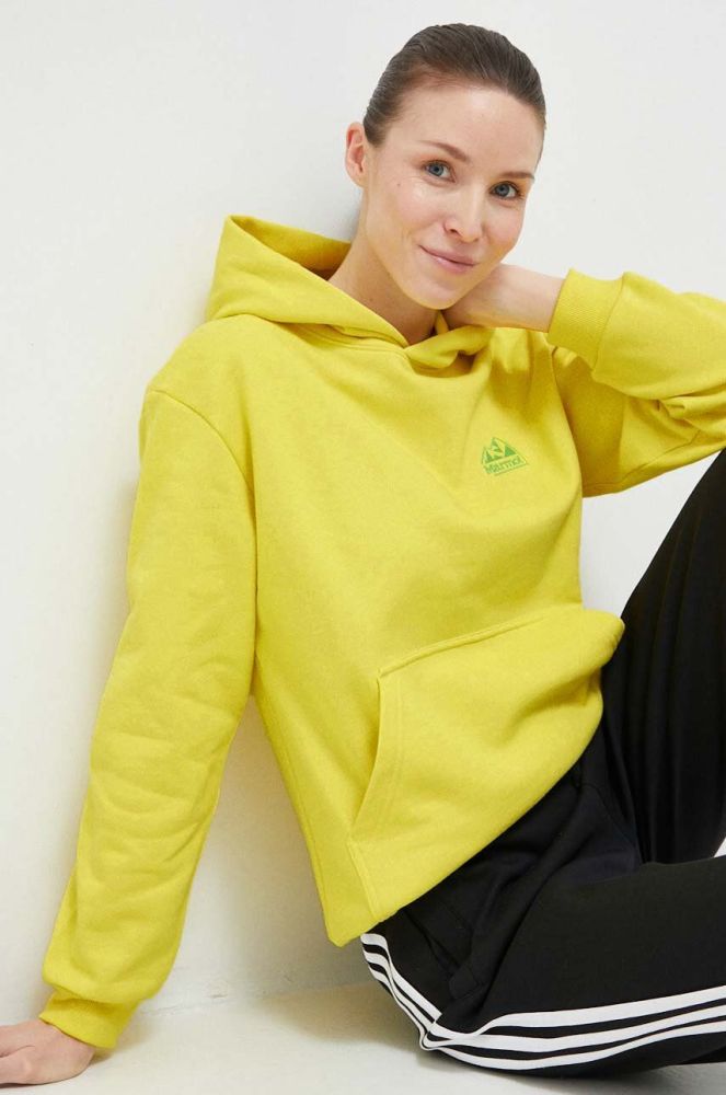 Спортивна кофта Marmot Peaks колір жовтий з капюшоном однотонна