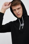 Бавовняна кофта EA7 Emporio Armani чоловіча колір чорний з капюшоном з аплікацією