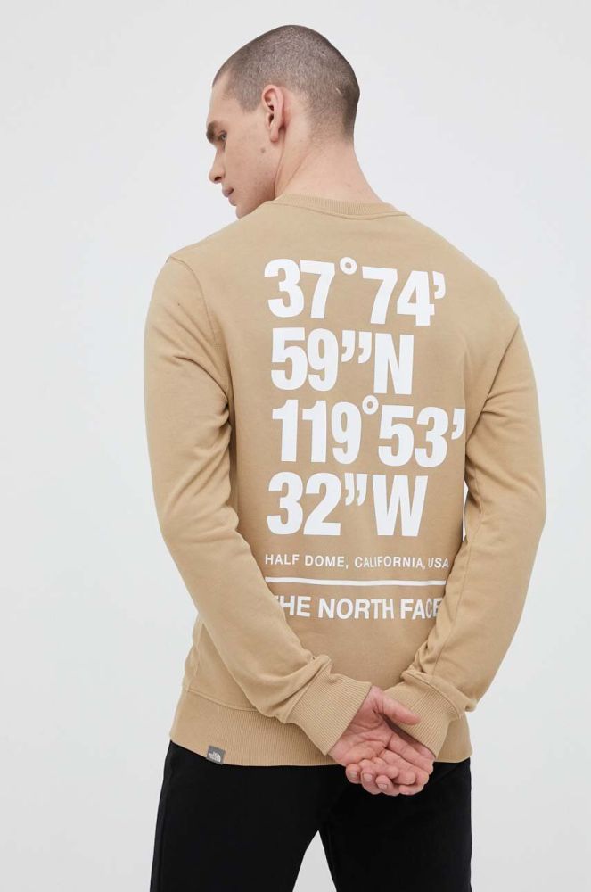 Бавовняна кофта The North Face чоловіча колір коричневий з принтом