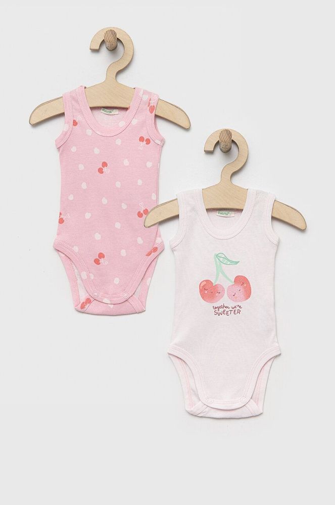 Дитяче бавовняне боді United Colors of Benetton 2-pack колір рожевий (3184805)