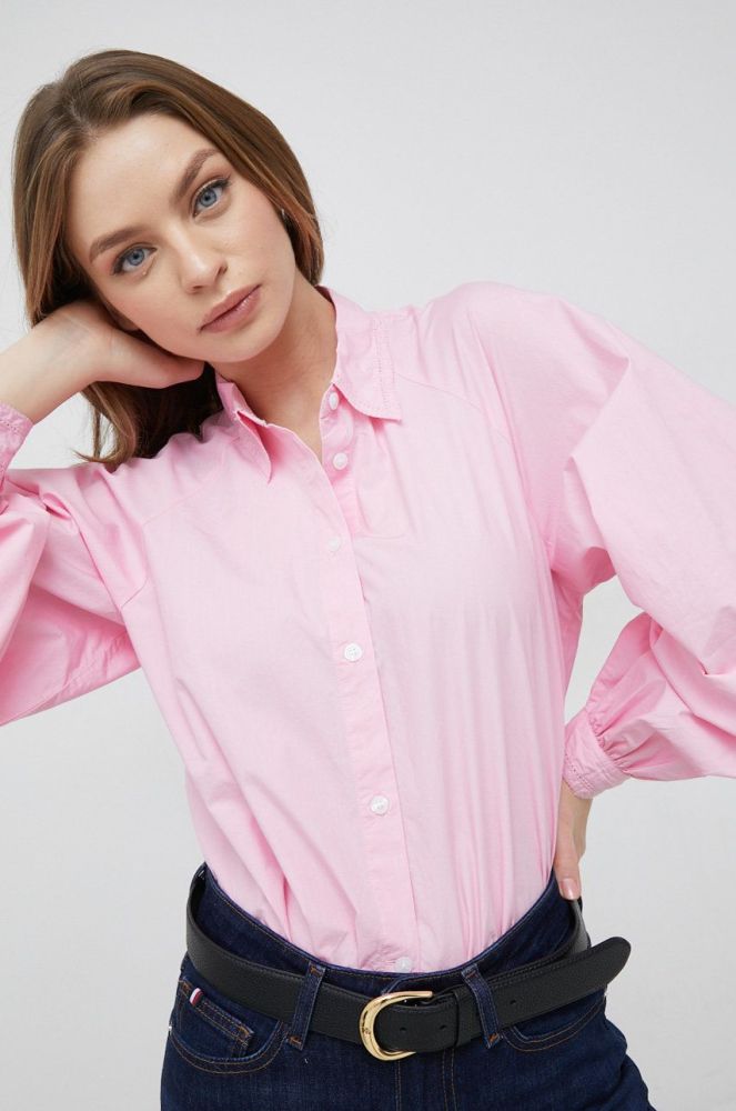 Бавовняна сорочка Tommy Hilfiger жіноча колір рожевий regular класичний комір (2873801)
