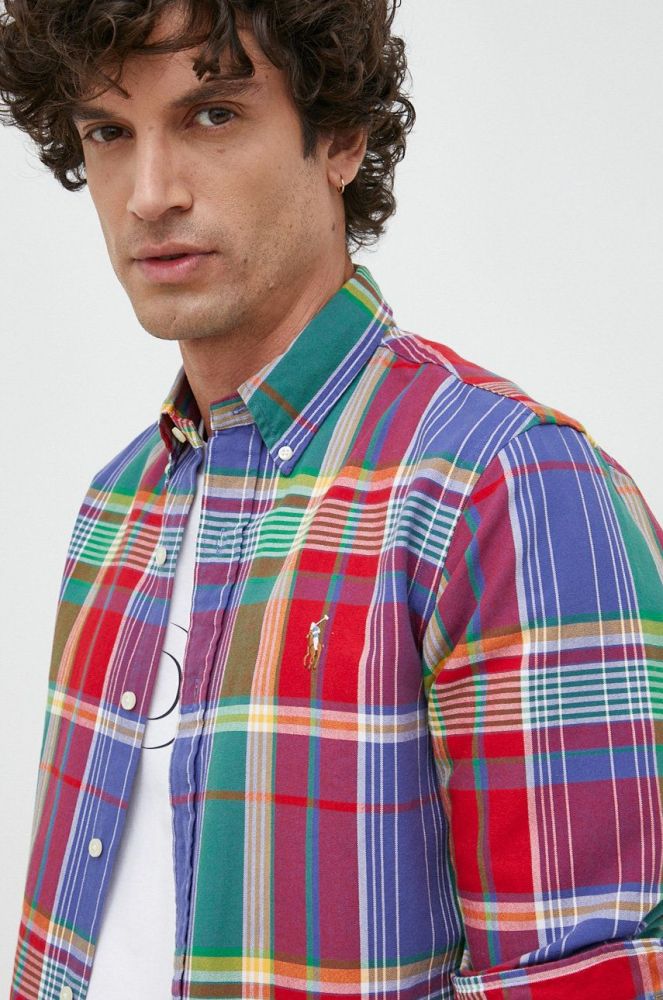 Бавовняна сорочка Polo Ralph Lauren чоловіча regular комір button-down колір барвистий (2877951)