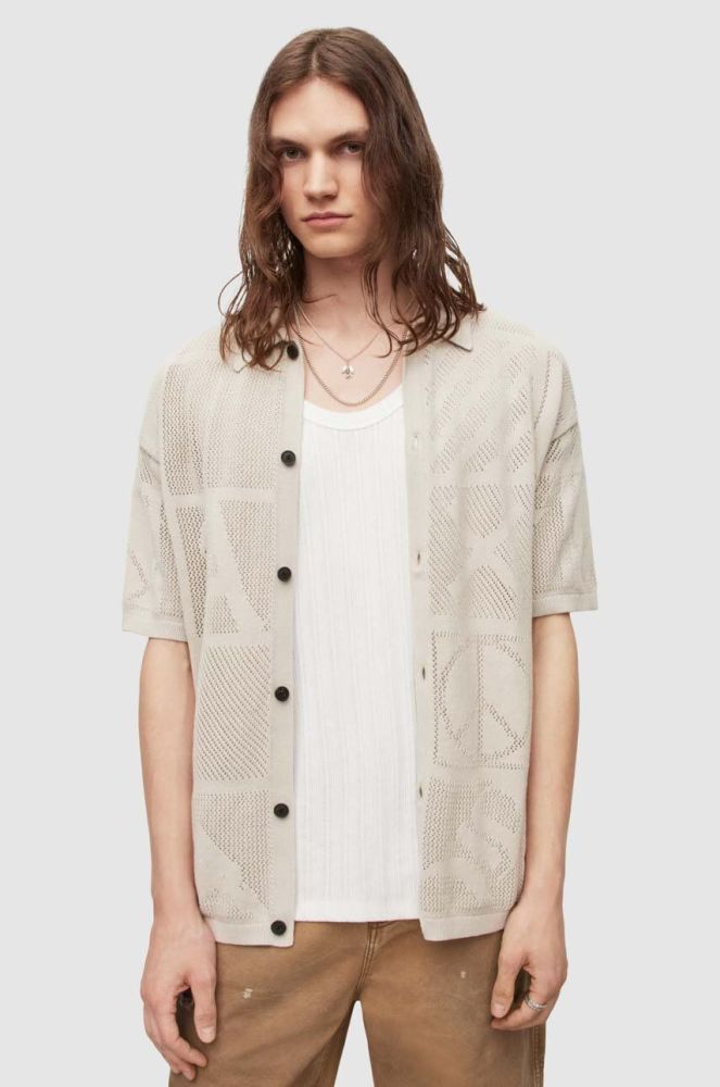 Бавовняна сорочка AllSaints чоловіча колір бежевий relaxed
