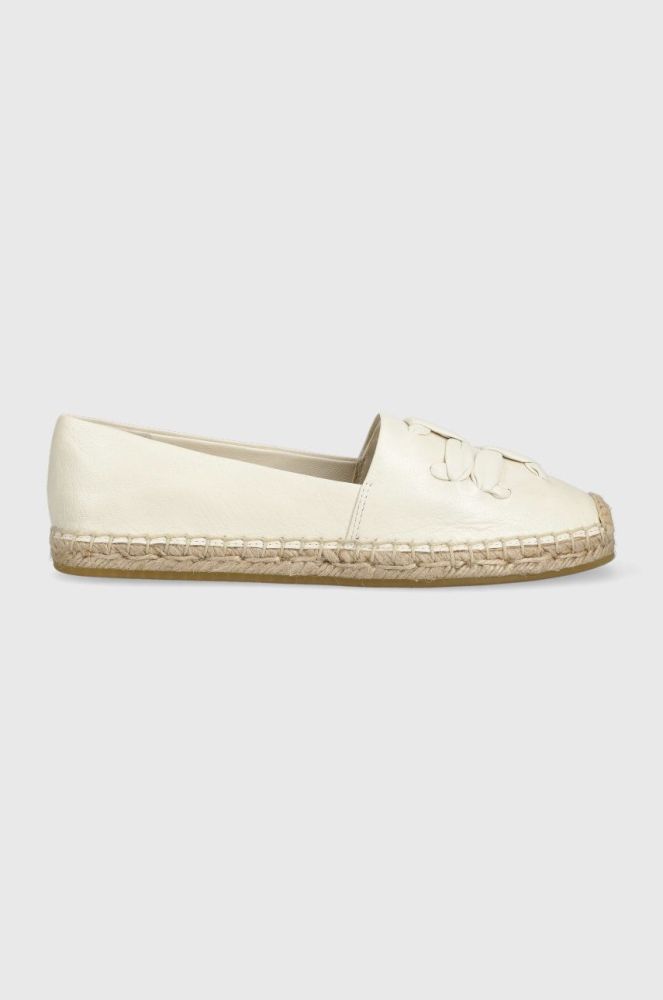 Шкіряні еспадрилі Tory Burch Woven колір бежевий на платформі 144042-164