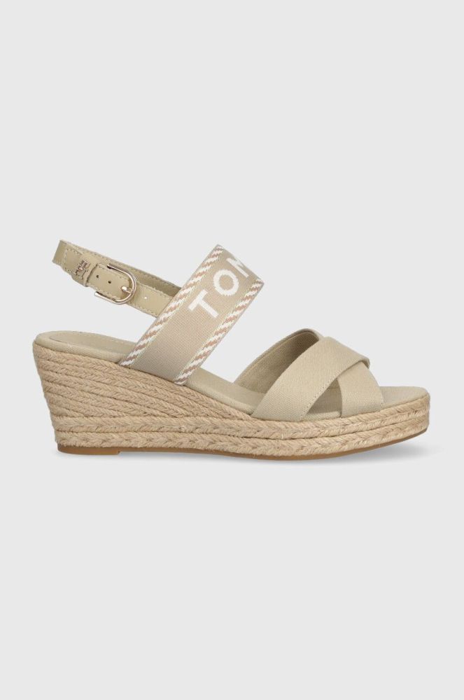 Сандалі Tommy Hilfiger SEASONAL WEBBING MID WEDGE жіночі колір бежевий на танкетці FW0FW07091